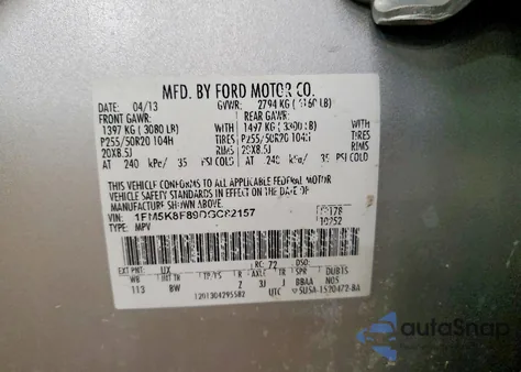 2013 Ford Explorer Limited z USA, uszkodzony, nr VIN 1FM5K8F89DGC82157